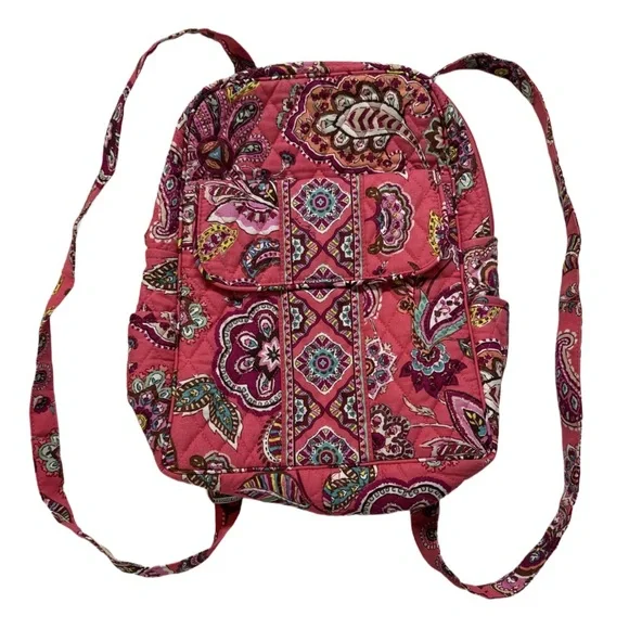 Vera Bradley Call Me Coral Quilted Backpack Pink Floral Boho Travel Everyday Bag Vera bradley backpack coral - Gem main image 4